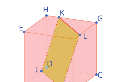 Cube ABCDEFGH avec les points I, J, K, L et le carré IJKL en diagonale