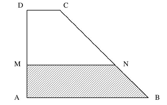 Trapèze rectangle ABCD, avec M sur AD et N sur BC, aire MNBA hachurée